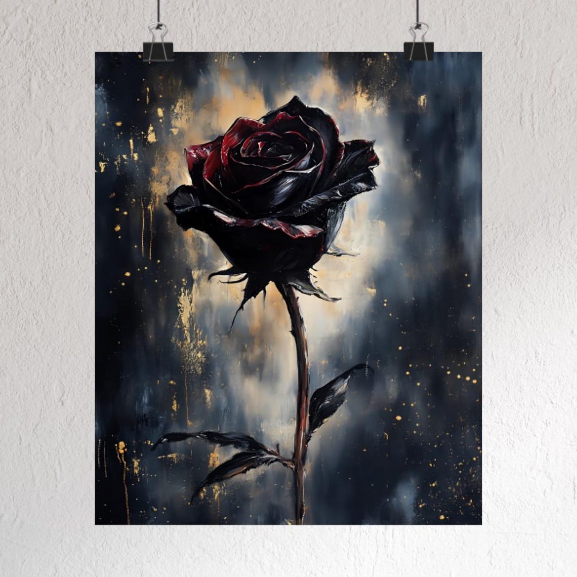 Black Rose Painting, Gothic Floral Wall Art Print, Vintage Victorian ...