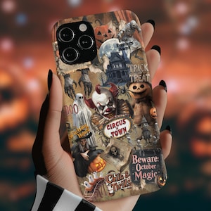 Vintage Halloween Collage Phone Case, Horror Phone Case, Spooky Season Scary Haunted House Phone Case, Ghost Pumpkins Clown Witch Tough Case