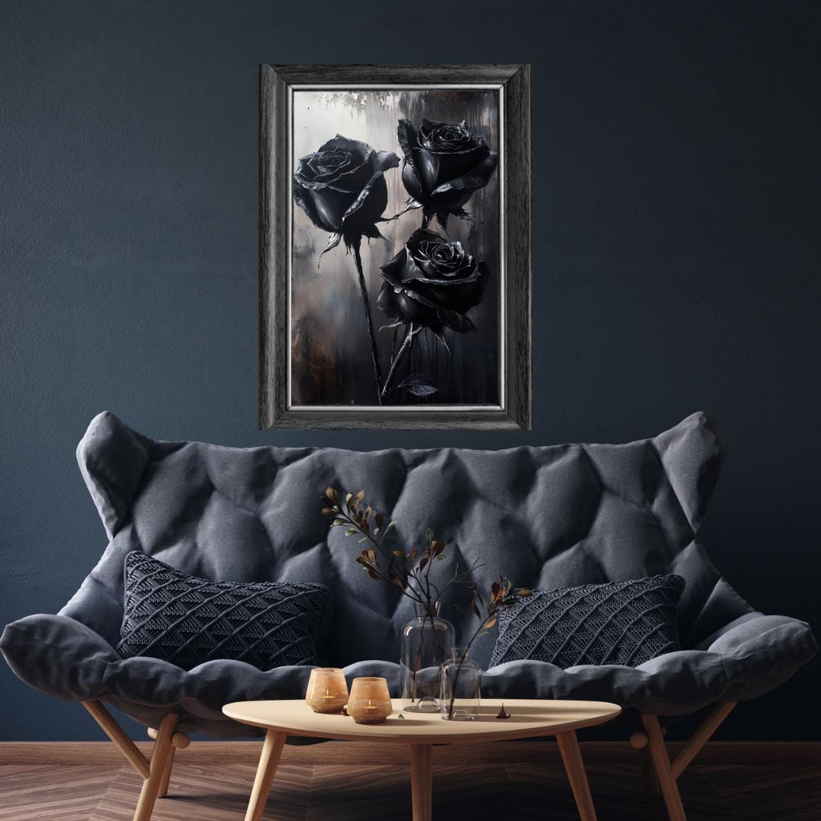 Black Roses Wall Art Painting, Gothic Flower Print, Vintage Dark Rose ...
