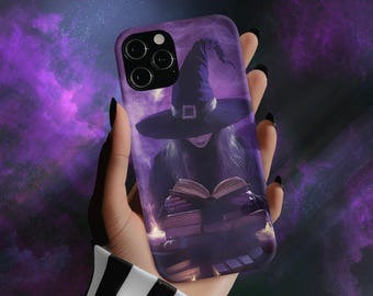 Witch Reading Book Phone Case, Magic Halloween Phone Case, Witchy Phone Case, Dark Gothic Bookish Witchcraft Tough Phone Case