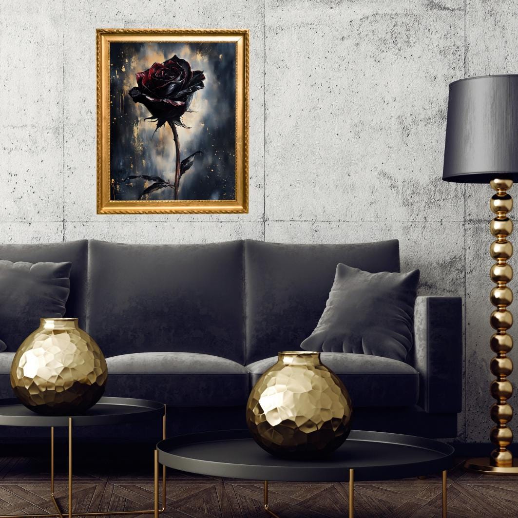 Black Rose Painting, Gothic Floral Wall Art Print, Vintage Victorian ...