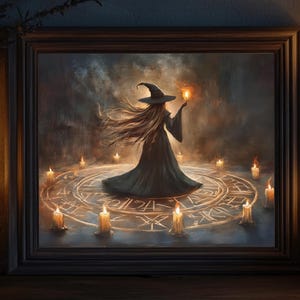 Magic Ritual Witch Painting, Witchy Decor, Vintage Halloween Print, Gothic Witchcraft Poster, Halloween Wall Art, Whimsical Witchcore Decor