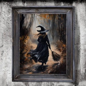 Witch Painting, Halloween Witch Wall Art Print, Dark Cottagecore Art, Witchy Spooky Season Poster, Gothic Wall Decor, Witchcraft Wall Decor