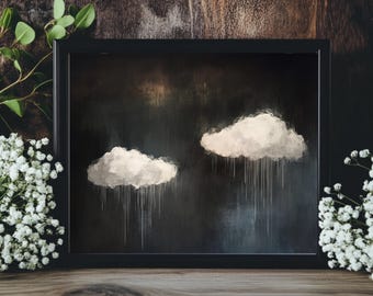 Cuadro de nubes lluviosas y melancólicas, lámina minimalista para pared, póster abstracto de nubes, decoración gótica para el hogar, arte dark academia, decoración para dormitorio encima de la cama
