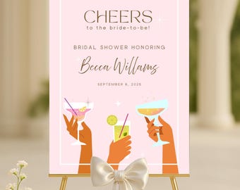Bridal Shower Welcome Sign, Cheers to the Bride Theme, Personalized Wedding Foam Board or Poster, Custom Bridal Party Decoration, Elegant