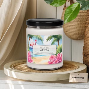 Smells Like Aruba Scented Soy Candle (9oz) - Vegan, Caribbean Island Home Decor, Travel Gift, Aruba Kitchen and Bathroom, Flamingo Beach