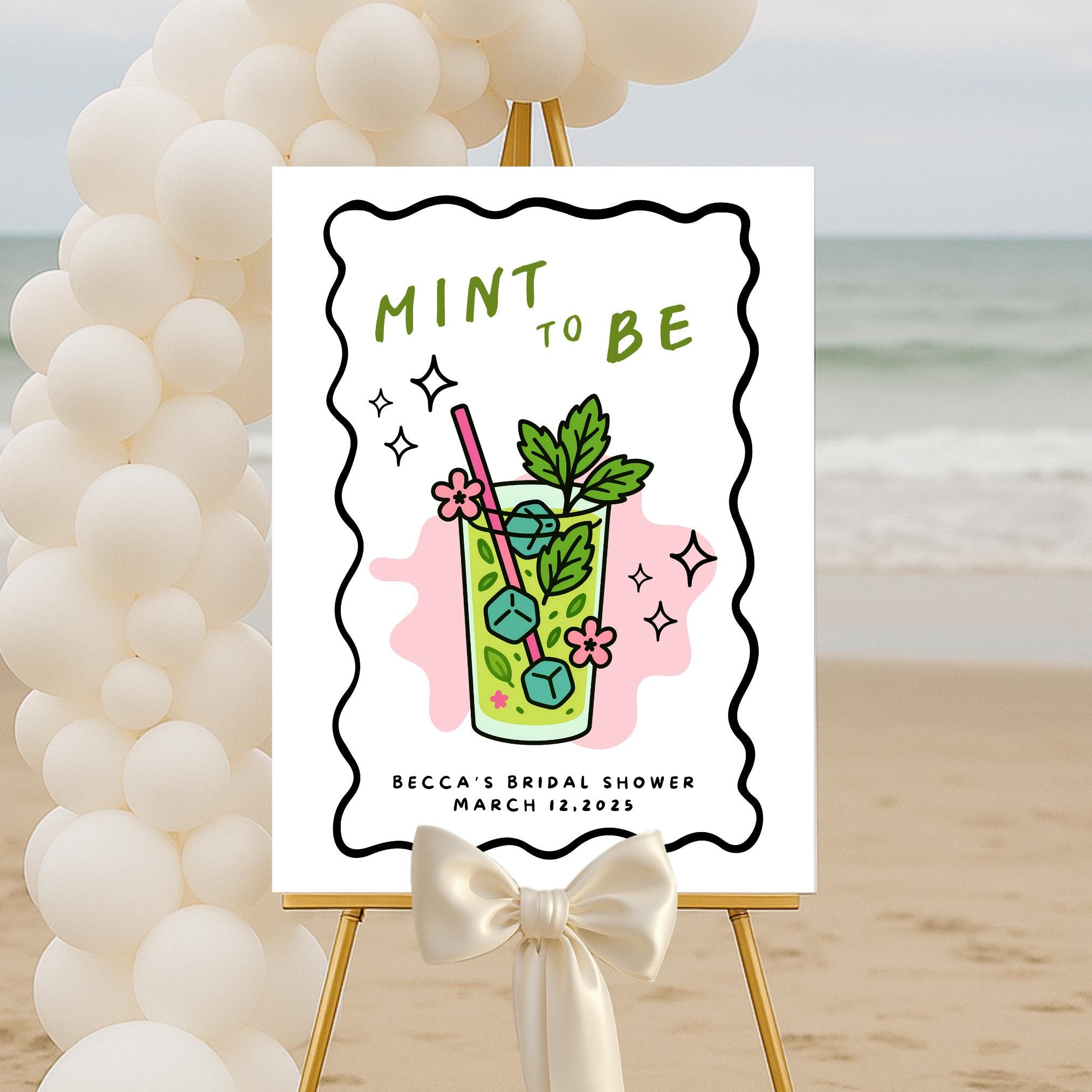 Mint to Be Bridal Shower Welcome Sign, Mojito Illustration Design ...