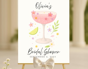 Bridal Shower Welcome Sign, Custom Watercolor Cocktail Design, Personalized Wedding Party Decor, Foam Board Poster, Elegant Engagement Event