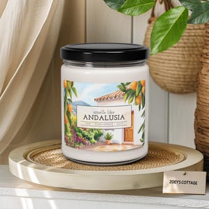 Smells Like Andalusia Scented Soy Candle (9oz) - Vegan, Mediterranean Home Decor, Spain Travel Gift, Spanish Kitchen, Bathroom, Orange Tree