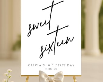 Personalized Sweet Sixteen Welcome Sign, Custom Birthday Party Foam Board, Modern Script Teen Birthday Poster, Elegant Event Party Decor