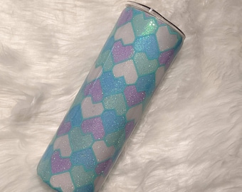 Heart Tanagram Style Glitter Tumbler