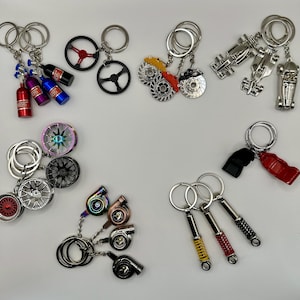 Mini Car Parts Keyrings – Turbo, NOS Bottle, Alloy Wheel | JDM Car Accessories | Motorsport Gifts for Him | Drift Key Chain | Racing Gift