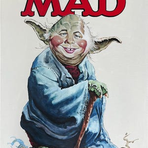 MAD Yoda-målning - 61 x 76 cm original akrylmålning - Mad magazine-omslag januari 1981, Kraften, Jedi, Star Wars, Empire, Boba Fett