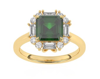 AAAA Zambian Emerald With Natural Diamond (SI-G/H) Halo Ring 3.33ct. in 14k gold