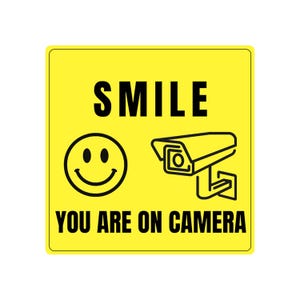 Smile You are on Camera Stickers 6x6&quot; Premium Vinyl Decal – Set of 6, Waterproof UV Resistant Scratch-Resistant Security Signs, Made in USA