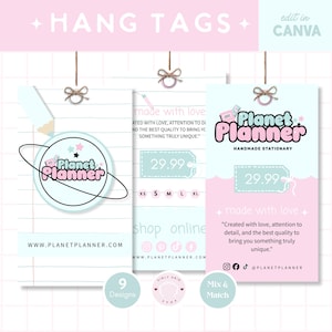 Editável no Canva Modelo de etiqueta de preço para roupas, produtos - Tema Planet Planner - Etiquetas de exibição para pequenas empresas Tamanho Design de etiqueta de preço