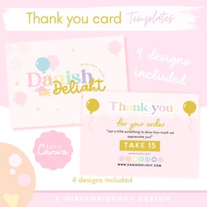 編集可能なサンキューカード テンプレート デザインを Canva でカスタマイズ - 注文に含めるかわいいピンクの中小企業向け注文カード 4 つのデザインが含まれています!
