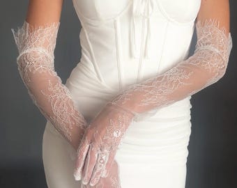 Bridal Lace Gloves, Long Wedding Gloves, Sheer Lace Bridal Gloves, Vintage Style Wedding Gloves