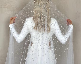 1 pezzo Velo da sposa a strato singolo fatto a mano con perle
