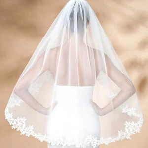 Voile de mariée blanc ivoire | Voile de mariage de 100 cm de longueur | Voile de tulle dentelle | Accessoires de mariage | Voile de mariage | Voile ivoire clair