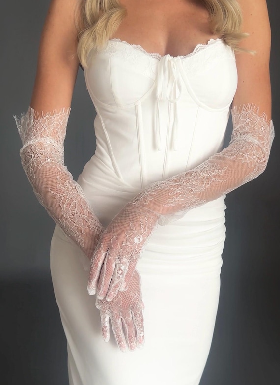 Bridal Lace Gloves, Long Wedding Gloves, Sheer Lace Bridal Gloves, Vintage Style Wedding Gloves
