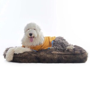 Faux Fur Dog Bed with Full Bolsters, Orthopedic Calming Pet Sofa, Washable Plush Bed for Medium, Large, and Extra Large Dogs