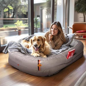 Giant Human Dog Bed for Adults and Pets Orthopedic Floor Lounger with Washable Cover and Waterproof Liner, Extra Large Grey Bed