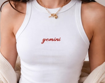 Custom Astrology Embroidered Baby Tee, Personalized Starsign Shirt, Zodiac Gift,Baby Tee y2k, Tank top Baby Tee y2k, Retro 2000s Crop top,