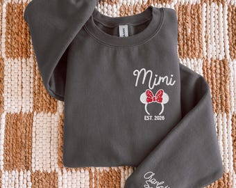 Custom Mama Mouse Ears Embroidered Sweatshirt, Personalized Name On Sleeve Hoodie, WDW Trip Mom Crewneck, Mother's Day Gift
