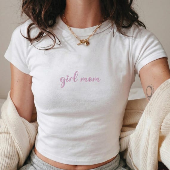 Embroidered Girl Mom Y2k Baby Tee, 1st Mothers Day Gift, New Mom Top, Relaxed Fit Tee, Gift For Mom, Simple Mama Baby Tee, Gift For Mothers