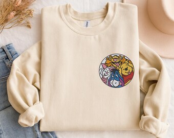 Winnie the Pooh Original Classic Characters Embroidered Sweatshirt, Embroidery Pooh Bear Crewneck