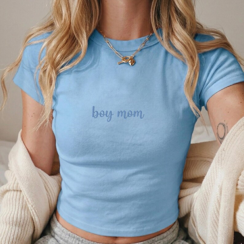 Embroidered Boy Mom Y2k Baby Tee, 1st Mothers Day Gift, New Mom Top, Relaxed Fit Tee, Gift For Mom, Simple Mama Baby Tee, Gift For Mothers