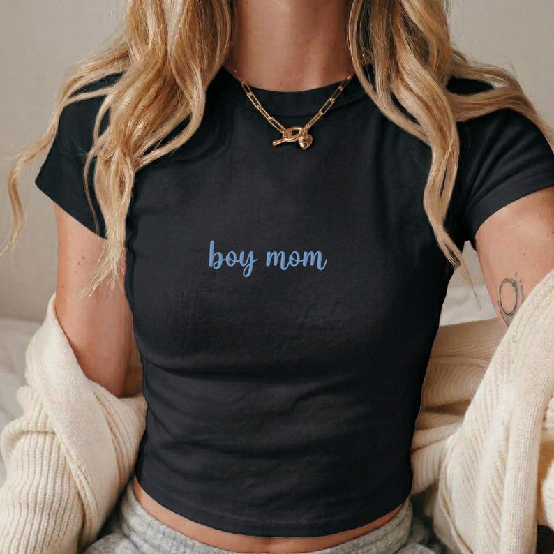 Embroidered Boy Mom Y2k Baby Tee, 1st Mothers Day Gift, New Mom Top, Relaxed Fit Tee, Gift For Mom, Simple Mama Baby Tee, Gift For Mothers