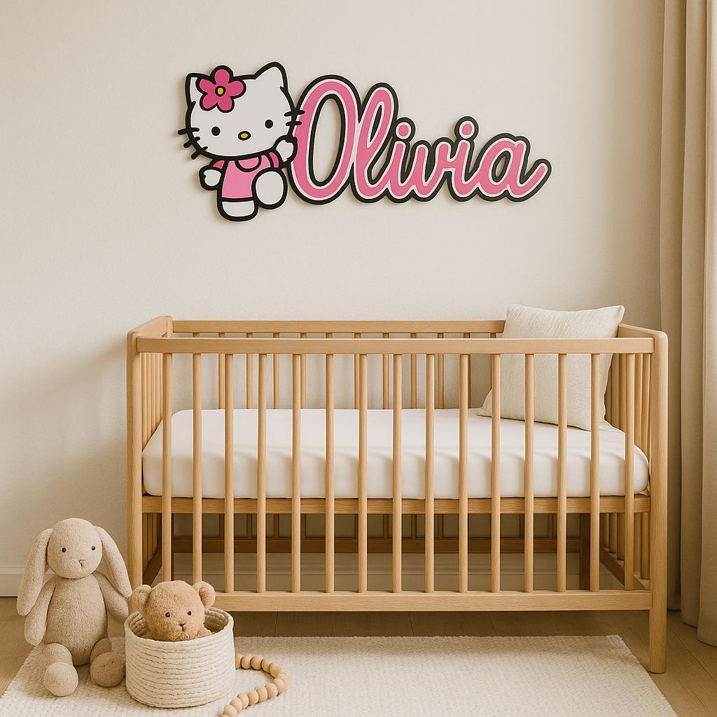 Personalized Hello Kitty Sign – Pink Nursery Wall Art For girl