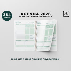 Agenda completa 2026 di 12 mesi – 384 pagine – Lista delle cose da fare, Pasti, Idratazione, Umore