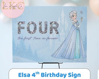 Elsa Frozen 4th Birthday Event Sign, Girl 4th Birthday Party Decor | Winter Princess Party Decor | Printable Instant Download | Disney Party