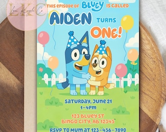 Bluey First Birthday Invitation Boy | Editable Invitation Canva Template | This Episode of Bluey Party Invite | Instant Download