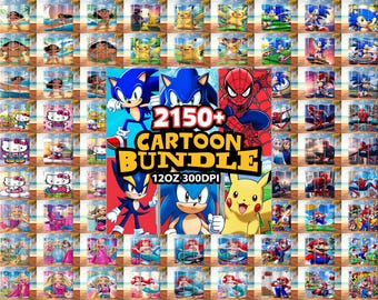 2150+ Cartoon PNG Sippy Cup Bundle – 12oz Wraps for Kids – 300DPI Digital Sublimation Download – Cartoon Kids PNG – Digital Download.