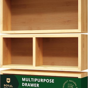 ROYAL CRAFT WOOD Luxury Bamboo Drawer Organizer Storage Box, Bin Set - Multi-Use Drawer Organizer (3 Boxes)