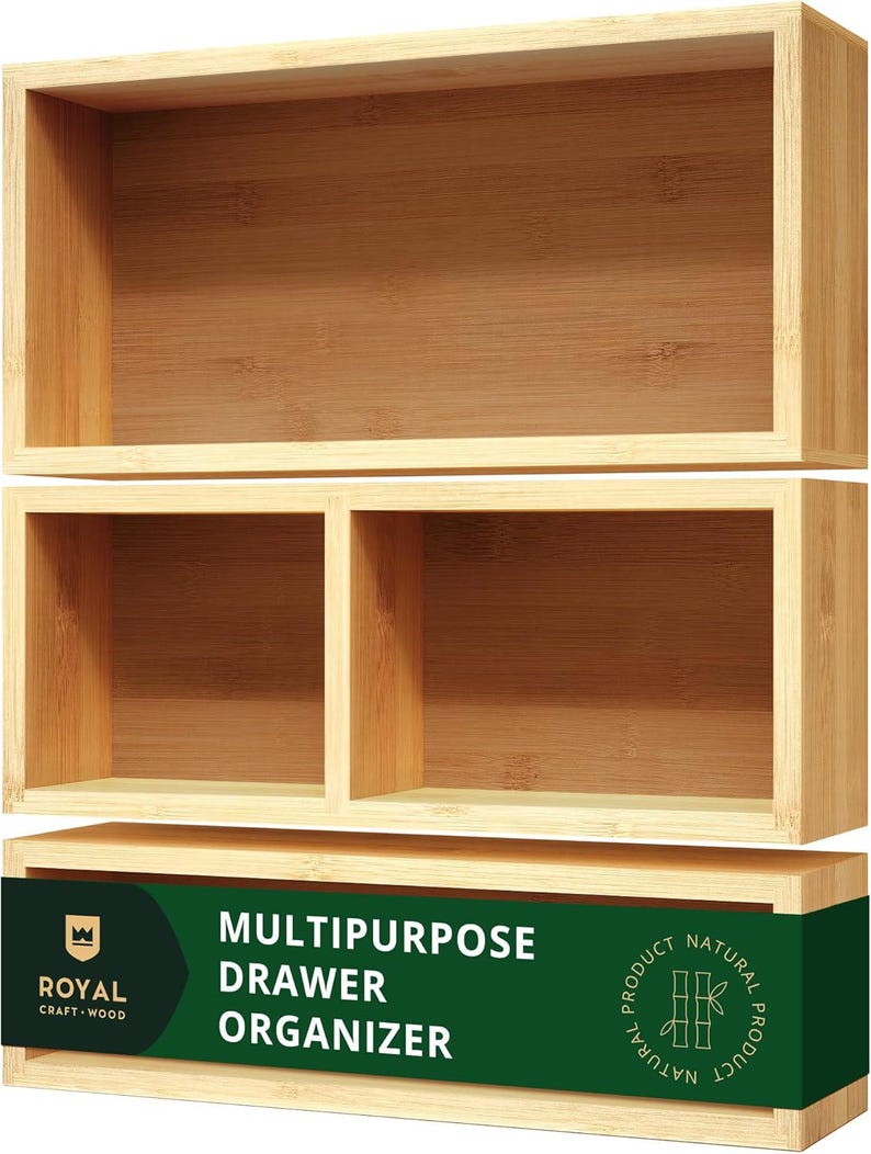 ROYAL CRAFT WOOD Luxury Bamboo Drawer Organizer Storage Box, Bin Set