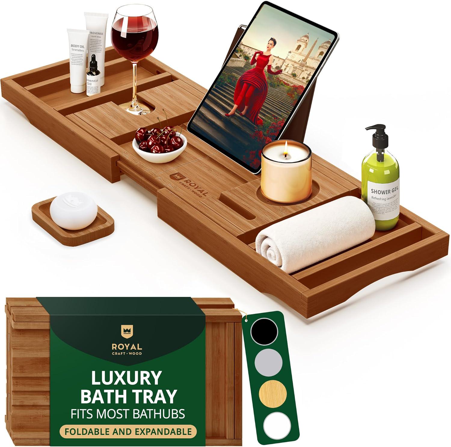 Expandable Bamboo Bathtub Tray - Luxury Bath Caddy