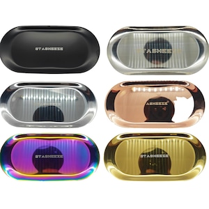 Bandeja para liar Stasheeze de 18 x 9 cm, pequeña, de metal, resistente, grabada a láser, de la marca del Reino Unido, cabe en bolsas Stasheeze, portátil, dorada, negra, plateada mate.