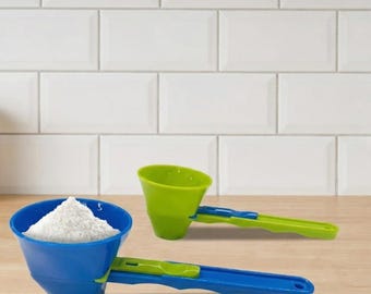 Cuchara medidora de embudo azul simple, cuchara medidora deslizante para proteína en polvo, herramienta de cocina para café, té y preentrenamiento del Reino Unido, cuchara medidora Stasheeze