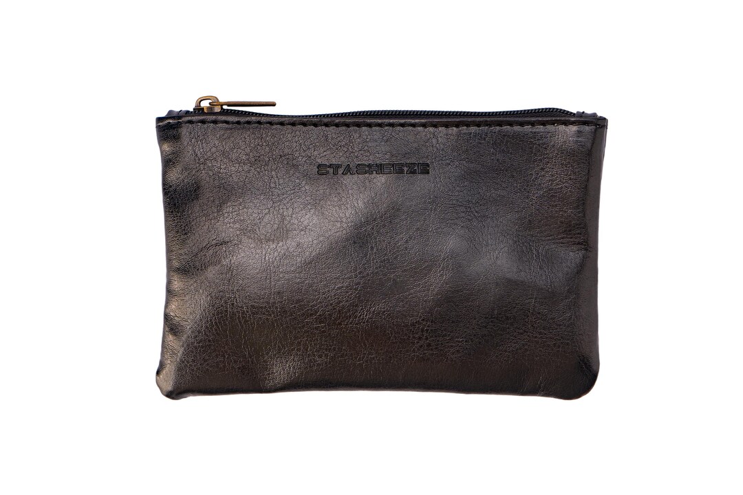 waterproof tobacco pouch Stasheeze Soft Leather 14x9cm Tobacco Pouch Tobacco Baci Black Bag Purse  Organizer Waterproof Lining and Anti Drying Technology. Stash Easy