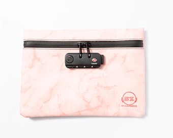 Bolsa a prueba de olores Stasheeze de 24 x 15 cm con cierre a prueba de olores, bolsa a prueba de olores con forro de carbono, fácil de guardar con mármol rosa de 9,7 x 6,7 pulgadas