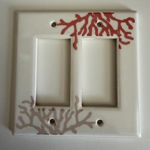 Coral and Taupe Coral Double Rocker (or Rectangular outlet) Plate Cover