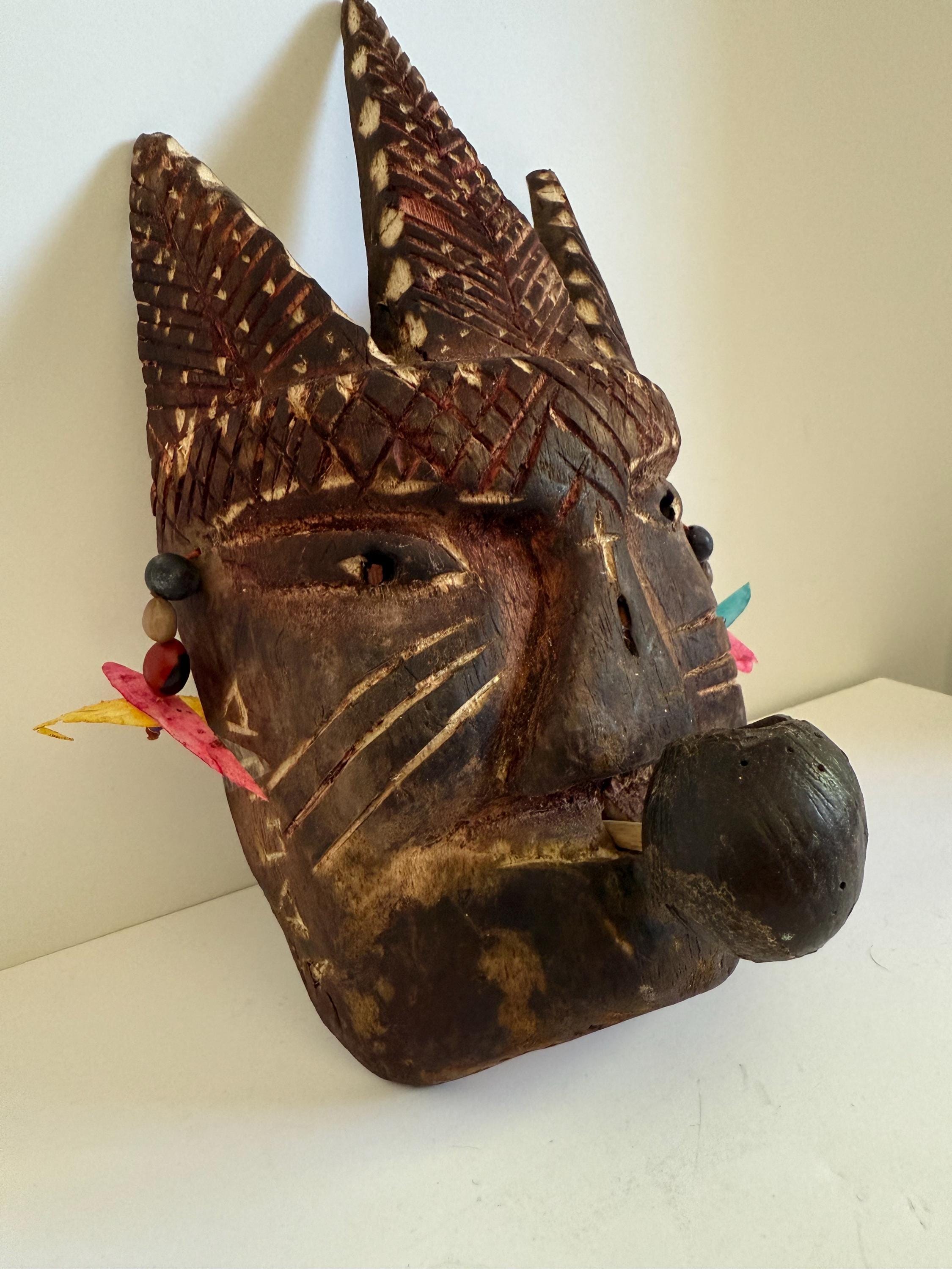 メキシコ 木彫りのマスク　木彫 彫刻 仮面 アート 芸美術 古道具 アンティーク ゲレーロ ウッドマスク | 木製仮面 - メキシコ雑貨とメキシコの