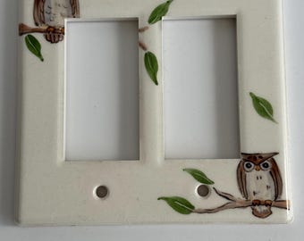 Double Ceramic Owl Rocker Light Switch Cover