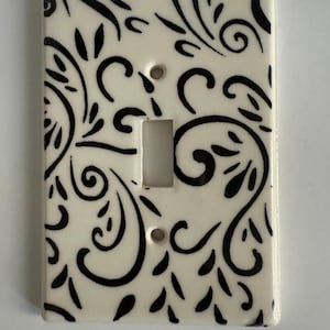 Single Standard Ceramic Hand Painted Black Swirl Switch Plate Cover