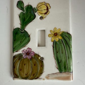 Single Standard Ceramic Hand Painted Cactus Light Switch Cover